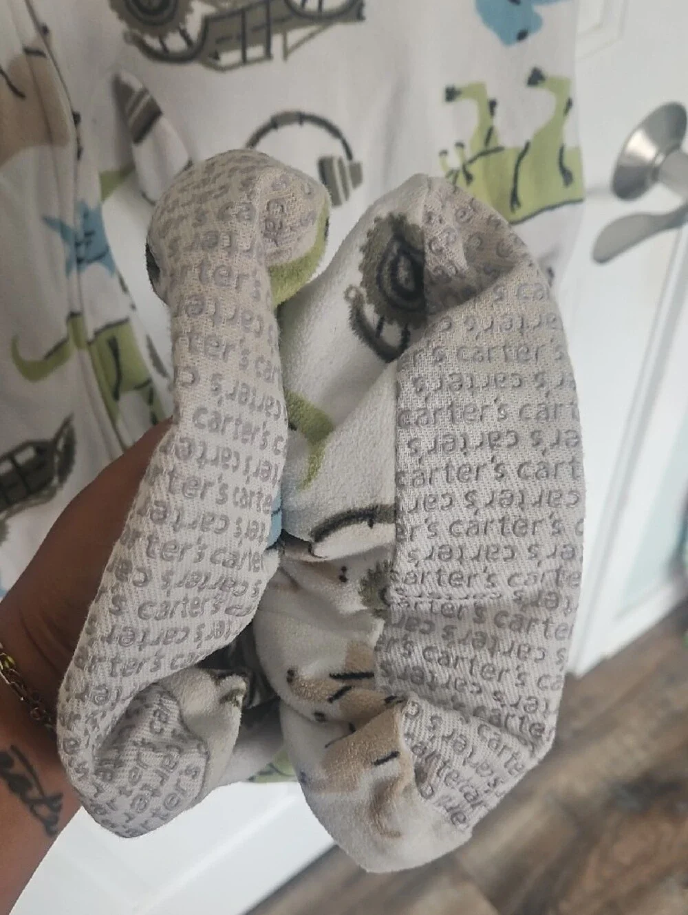Kids Footed One-Piece Pajamas in White with Dino & Truck Print